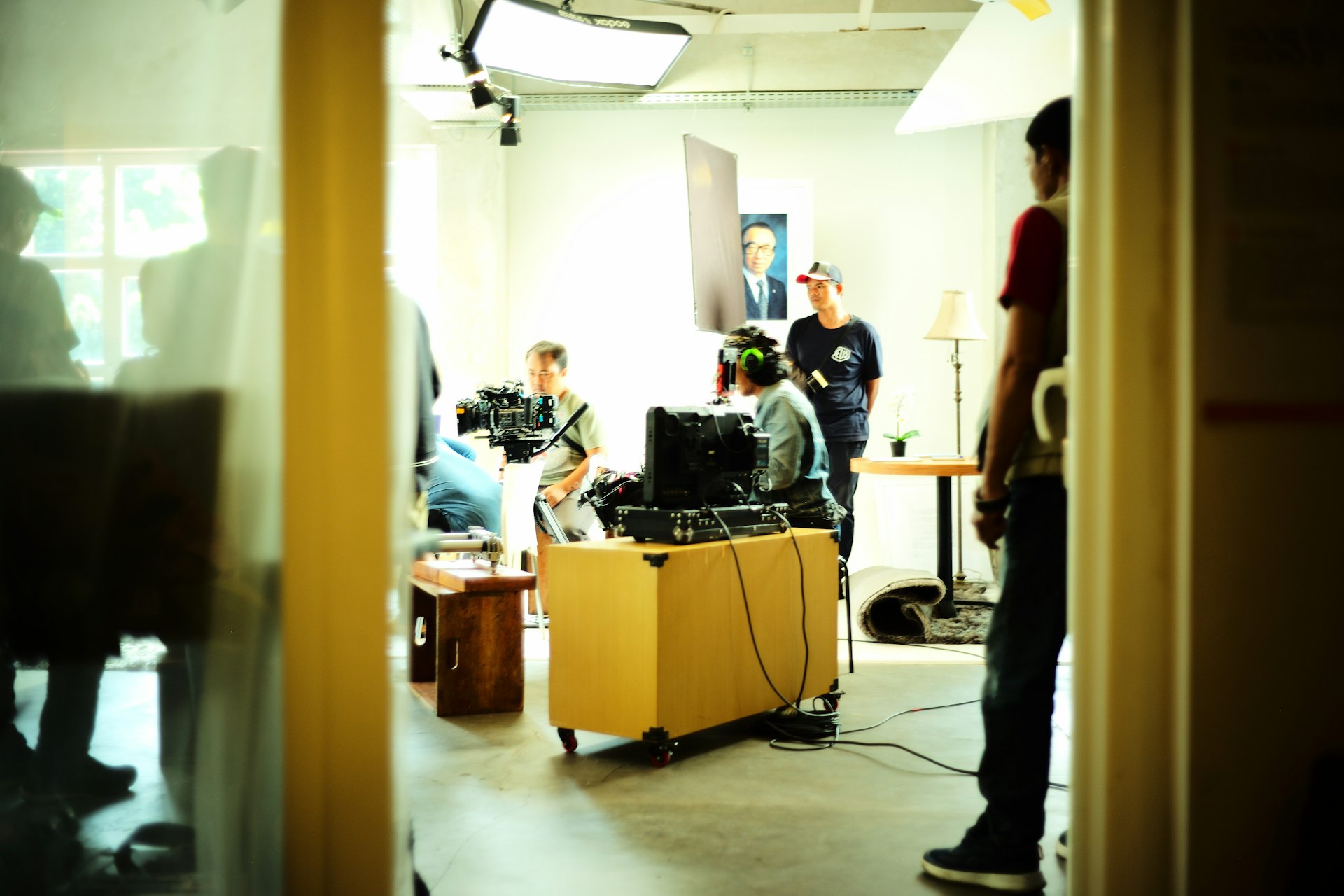 A film crew sets up for a production.